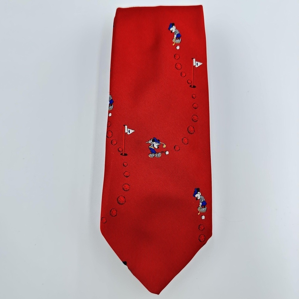 Vintage 90s Tie Disney Mickey Mouse Golf 3 x 54‎ Red USA Balancine Polyester